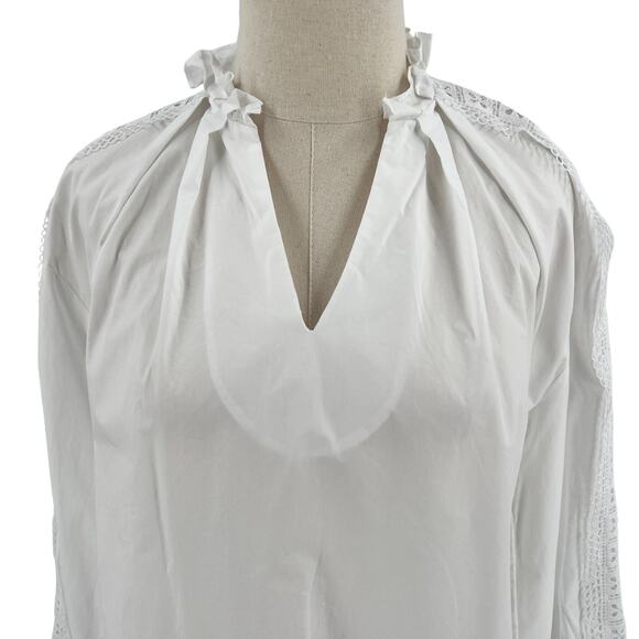 Sandro Womens Ruffled Cotton Poplin Shirt Blouse Top White - Picture 2 of 13